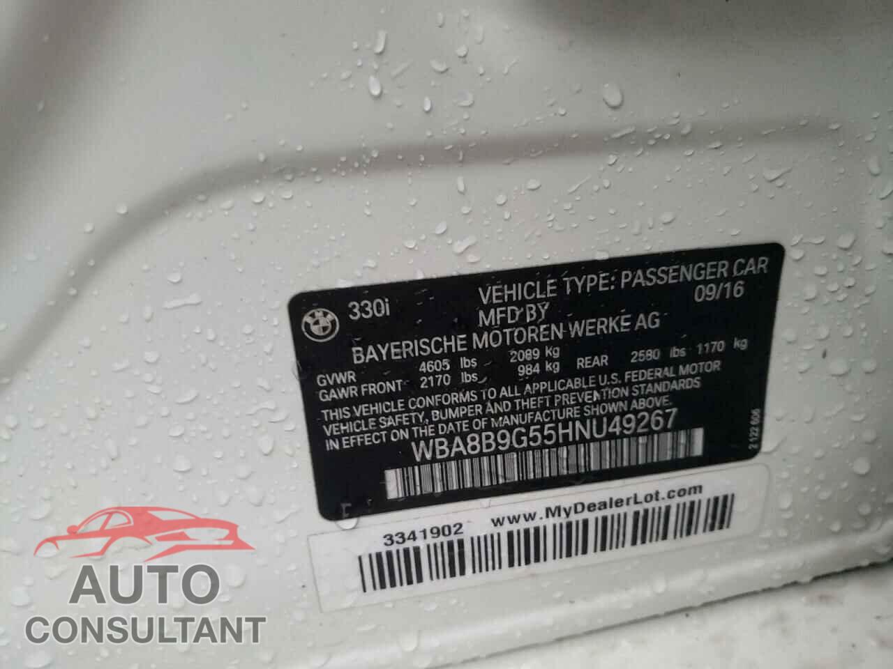 BMW 3 SERIES 2017 - WBA8B9G55HNU49267
