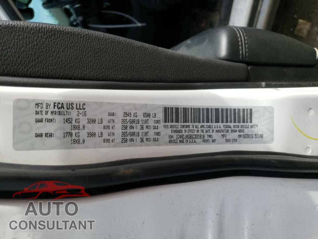 DODGE DURANGO 2016 - 1C4RDJAG8GC331818