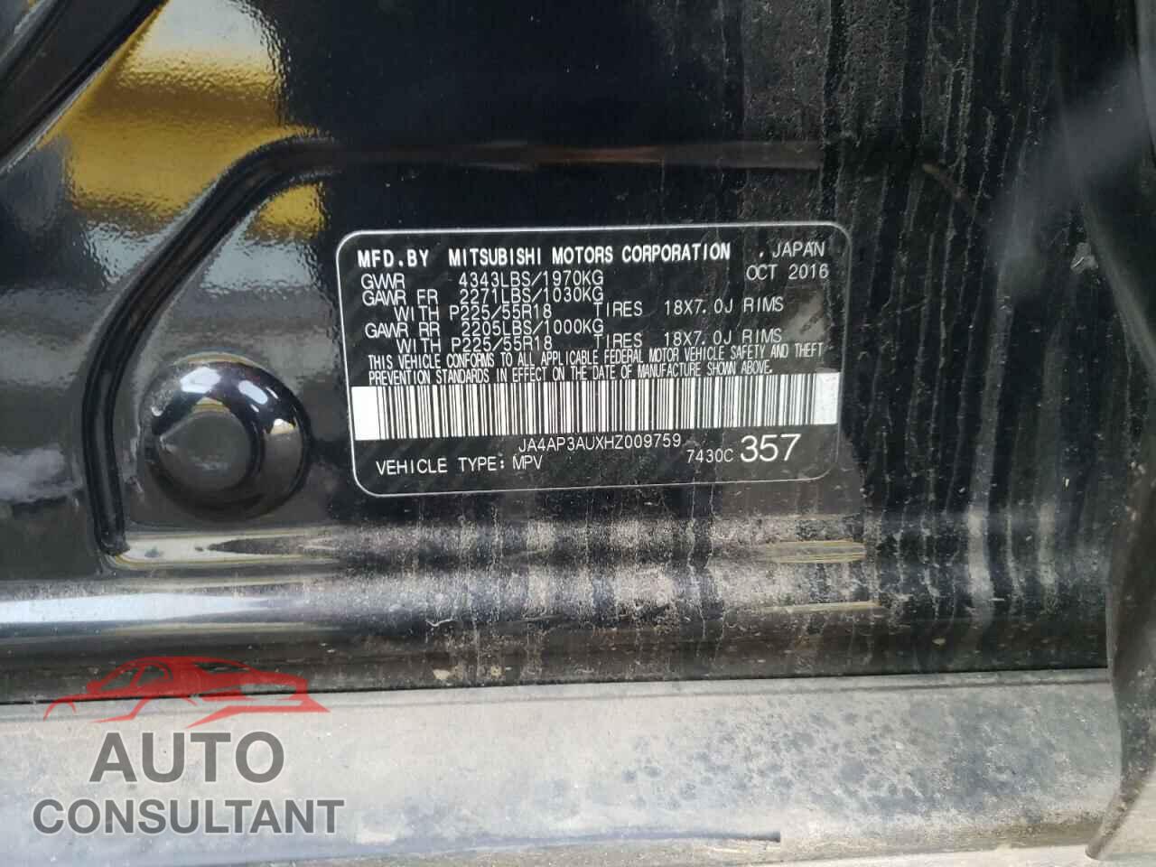 MITSUBISHI OUTLANDER 2017 - JA4AP3AUXHZ009759