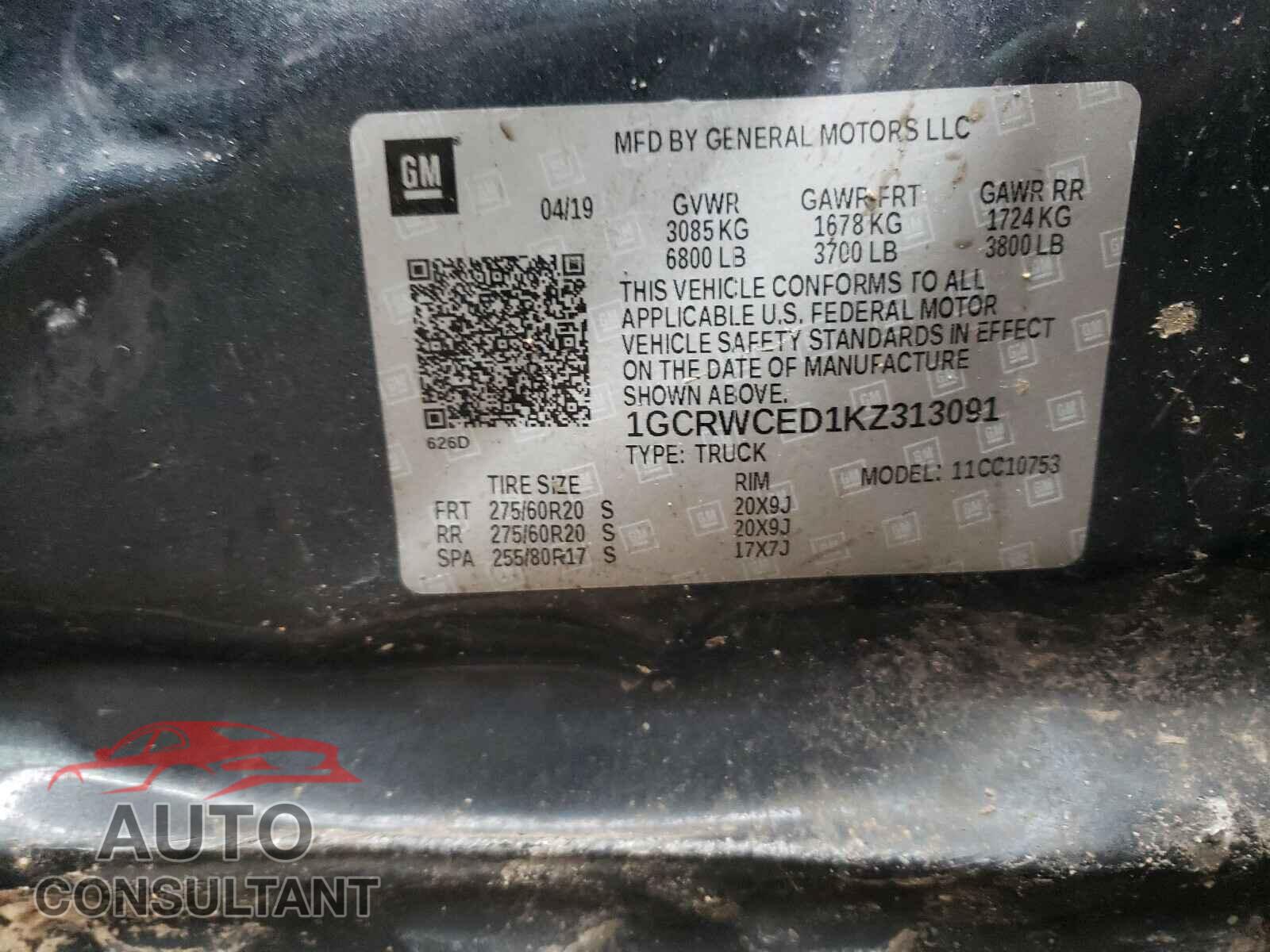CHEVROLET SILVERADO 2019 - 1GCRWCED1KZ313091
