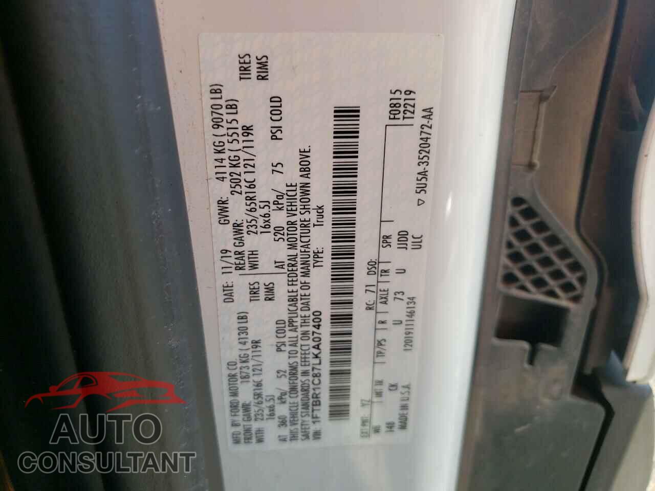 FORD TRANSIT CO 2020 - 1FTBR1C87LKA07400