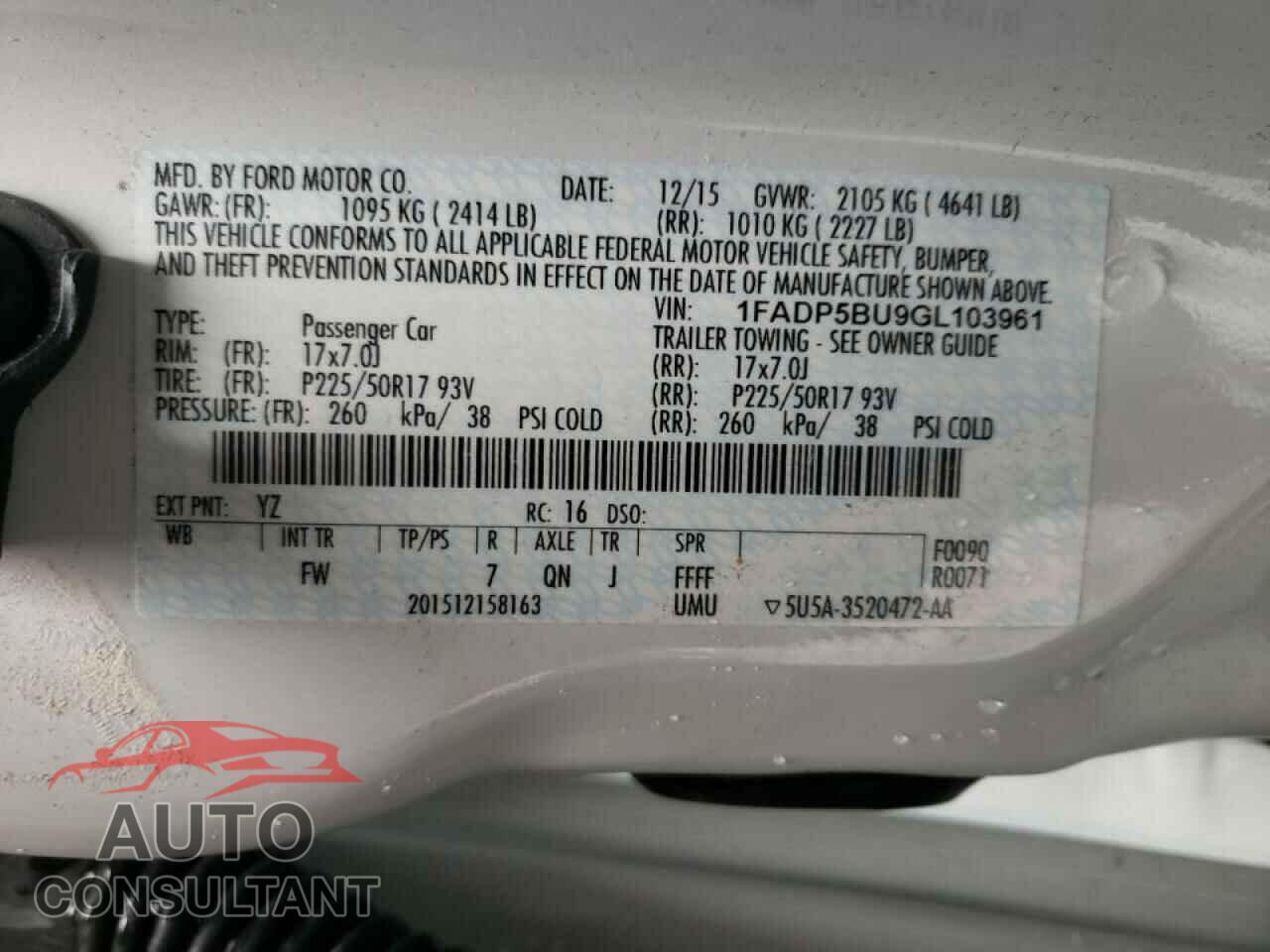 FORD CMAX 2016 - 1FADP5BU9GL103961