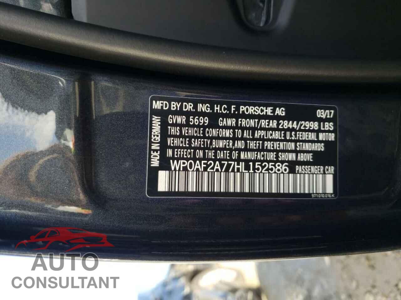 PORSCHE PANAMERA 2017 - WP0AF2A77HL152586