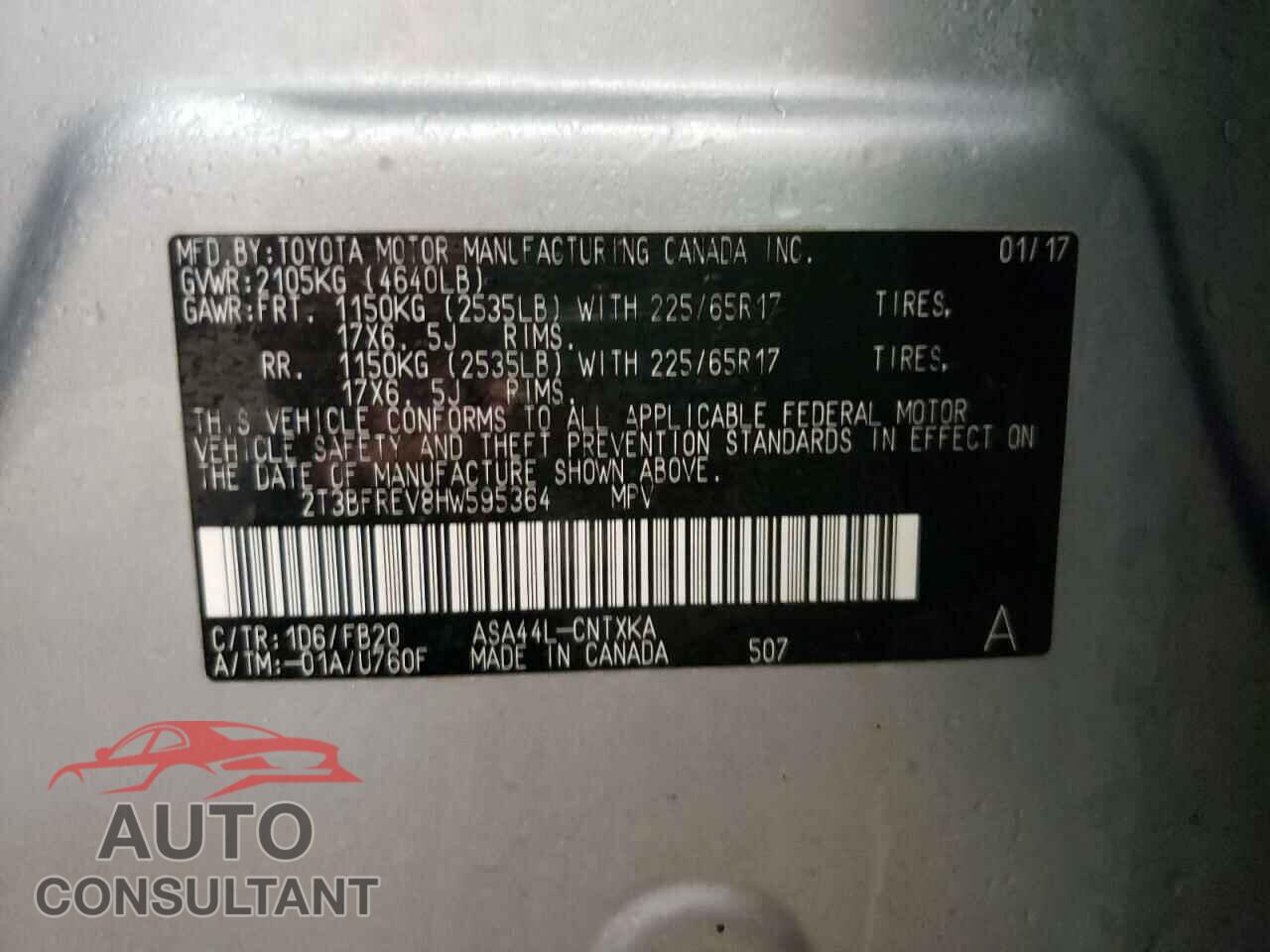 TOYOTA RAV4 2017 - 2T3BFREV8HW595364