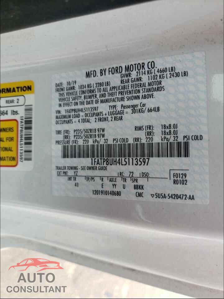 FORD MUSTANG 2020 - 1FATP8UH4L5113597