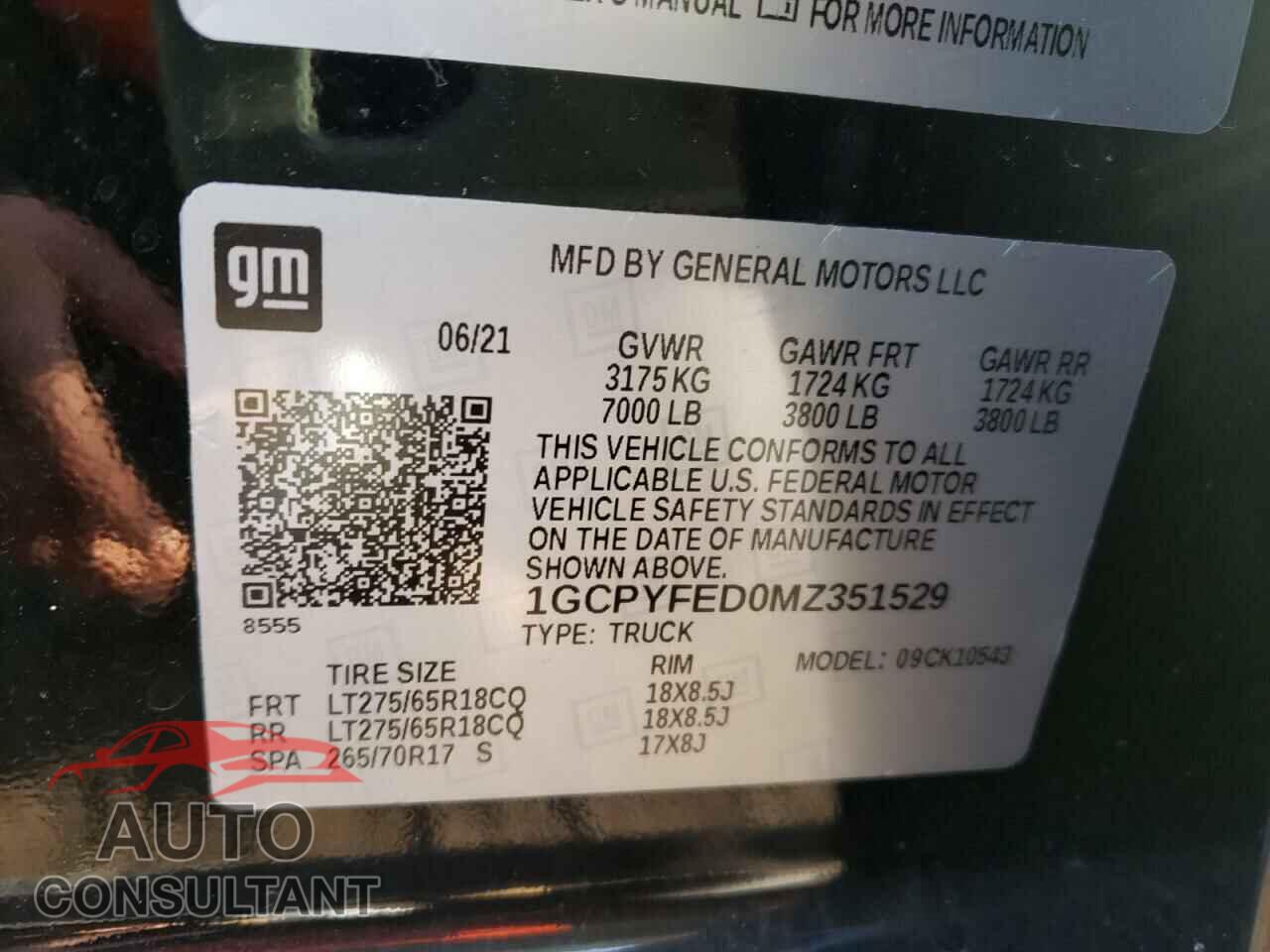 CHEVROLET SILVERADO 2021 - 1GCPYFED0MZ351529