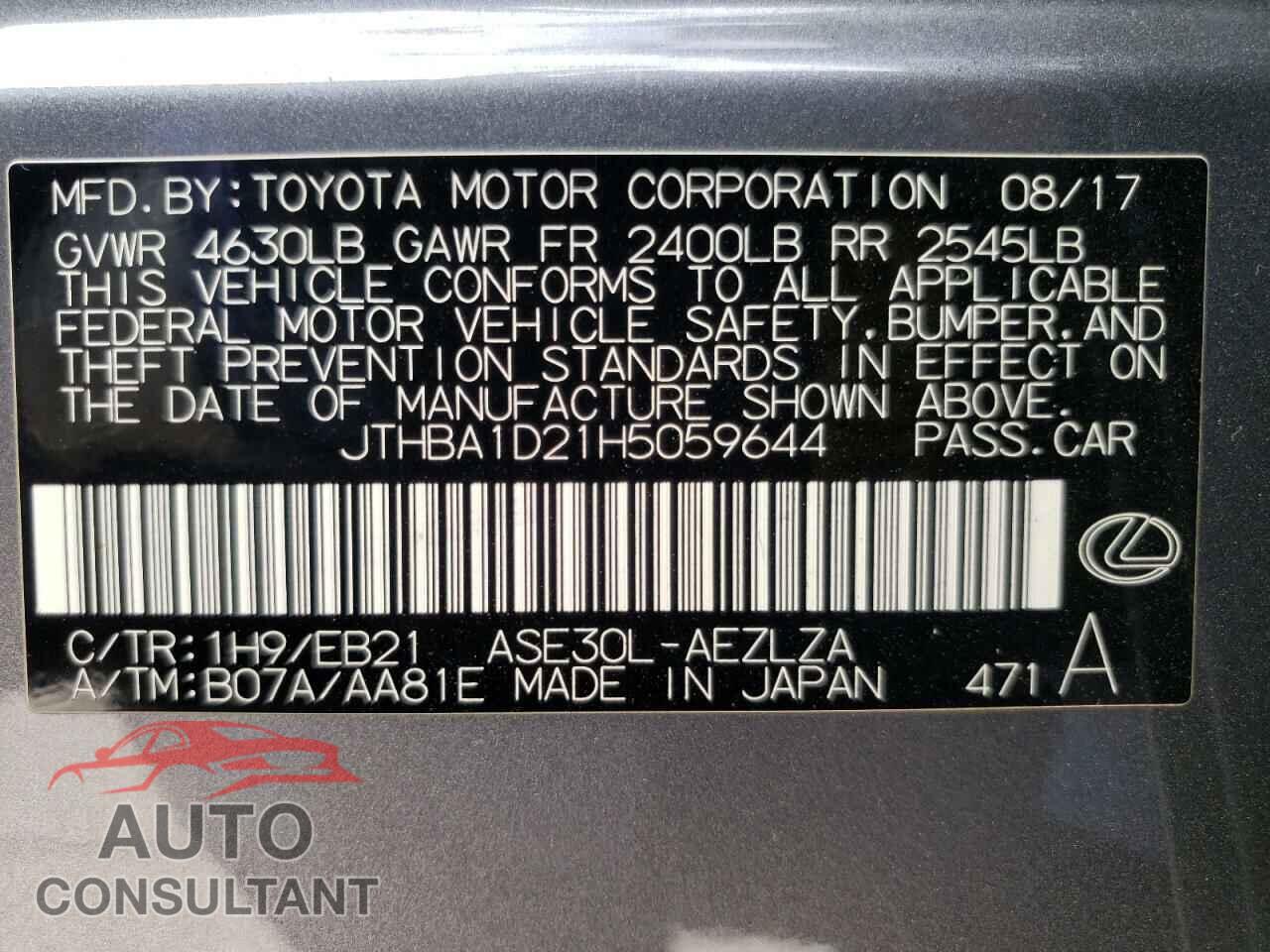 LEXUS IS 2017 - JTHBA1D21H5059644