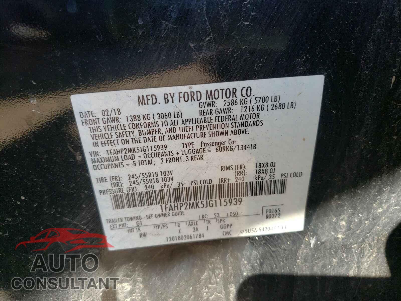 FORD TAURUS 2018 - 1FAHP2MK5JG115939