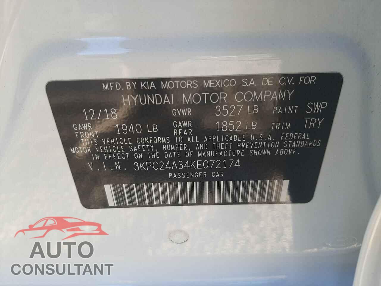 HYUNDAI ACCENT 2019 - 3KPC24A34KE072174