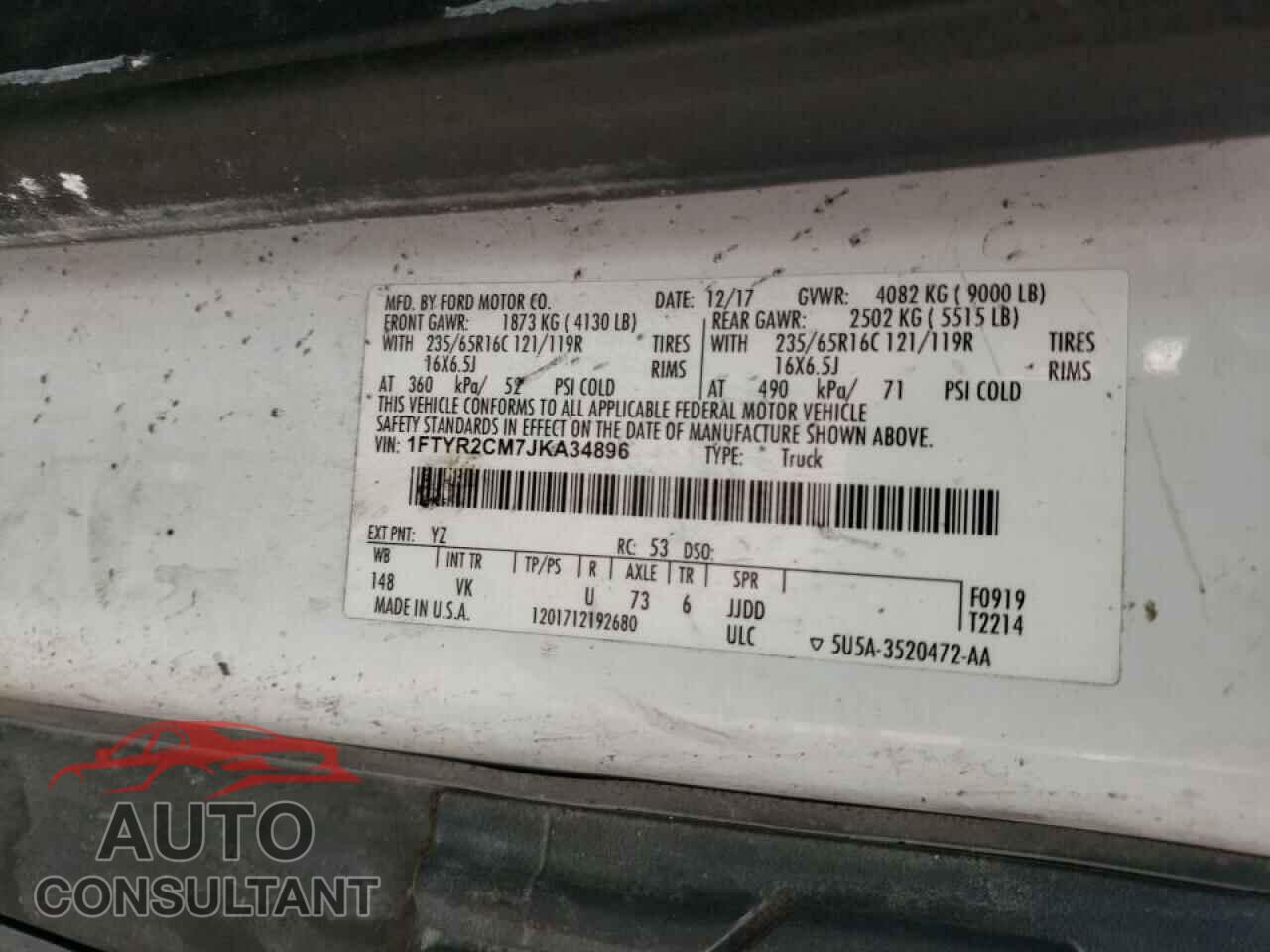 FORD TRANSIT 2018 - 1FTYR2CM7JKA34896