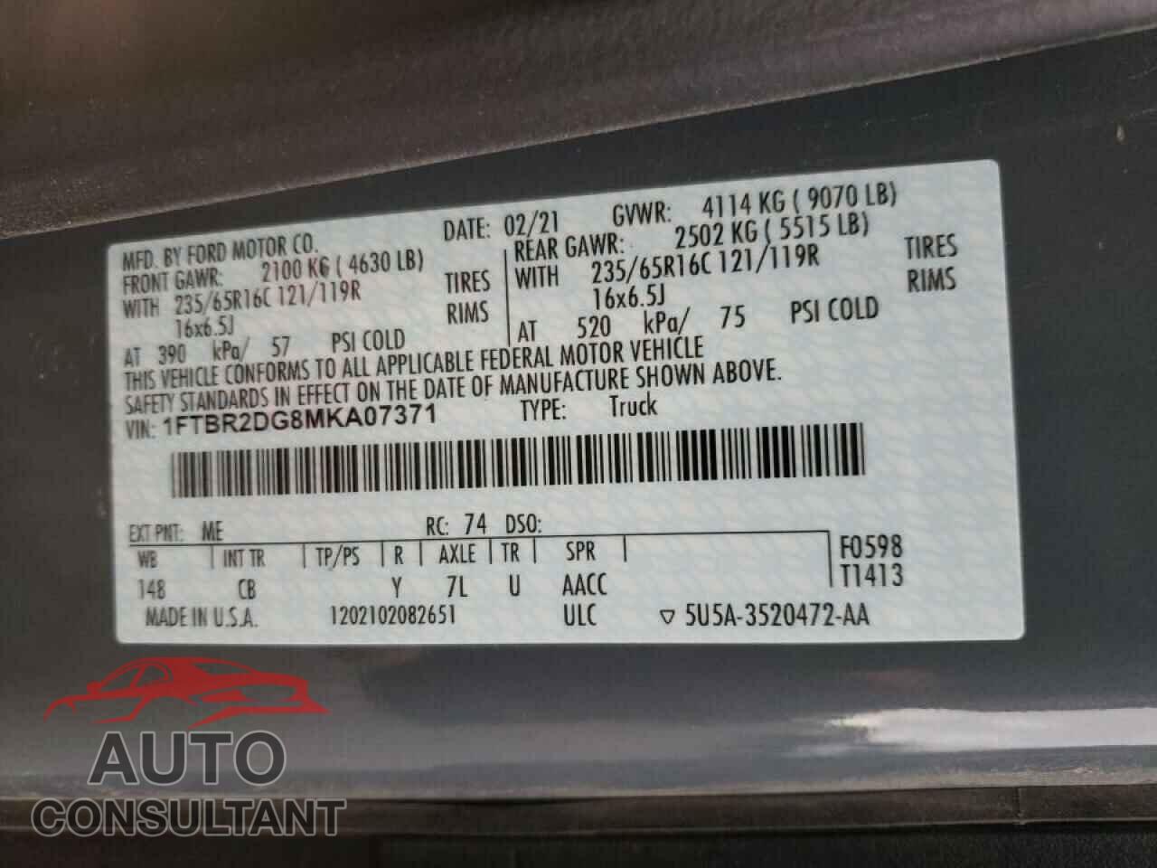 FORD TRANSIT CO 2021 - 1FTBR2DG8MKA07371