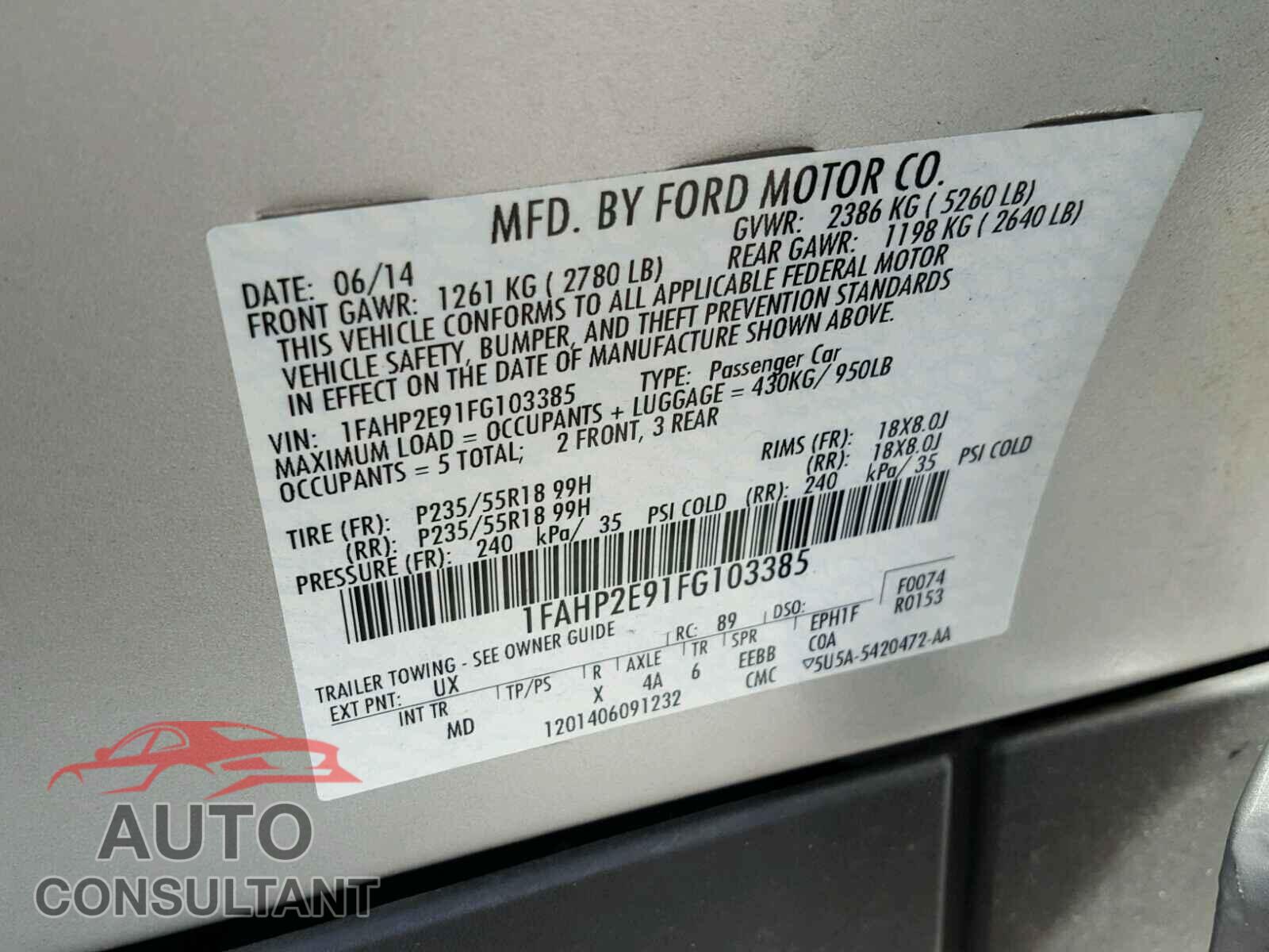 FORD TAURUS 2015 - 1FAHP2E91FG103385