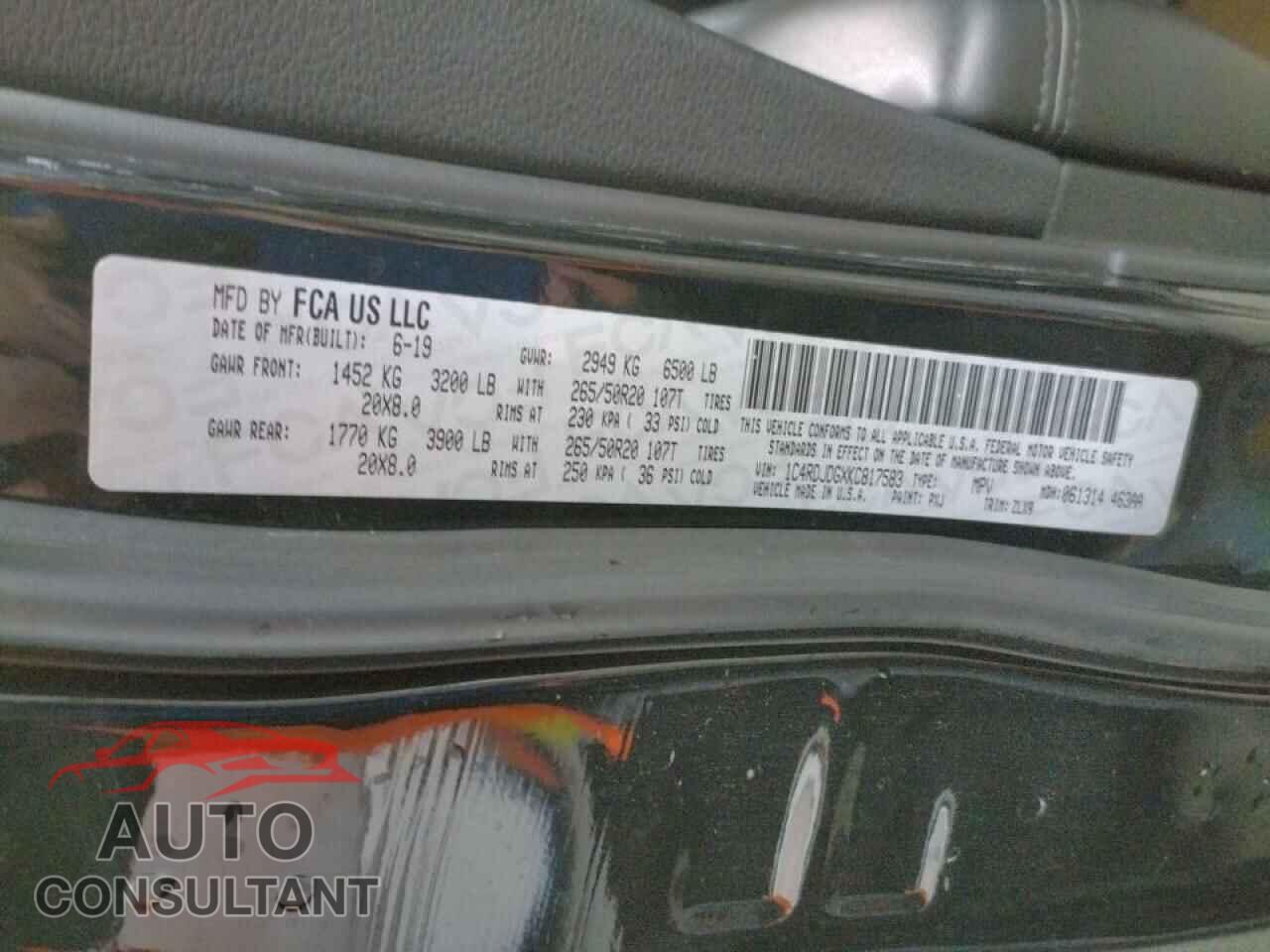 DODGE DURANGO 2019 - 1C4RDJDGXKC817583