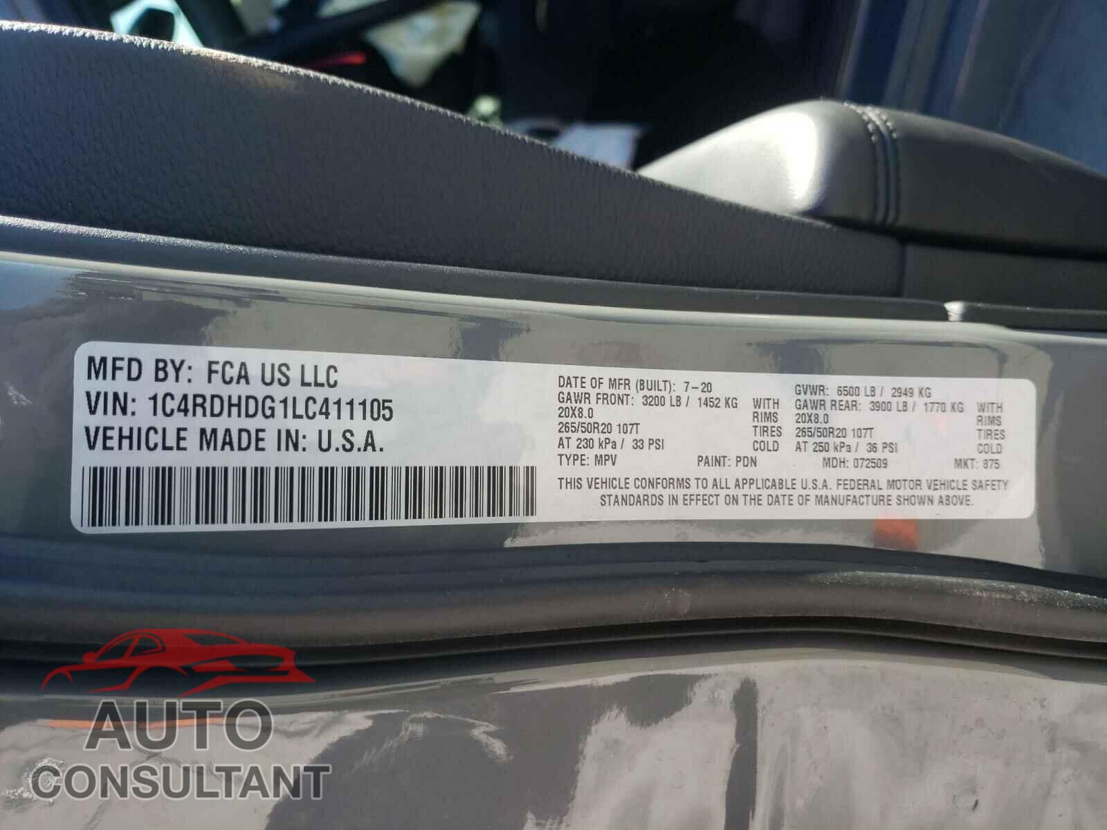 DODGE DURANGO 2020 - 1C4RDHDG1LC411105