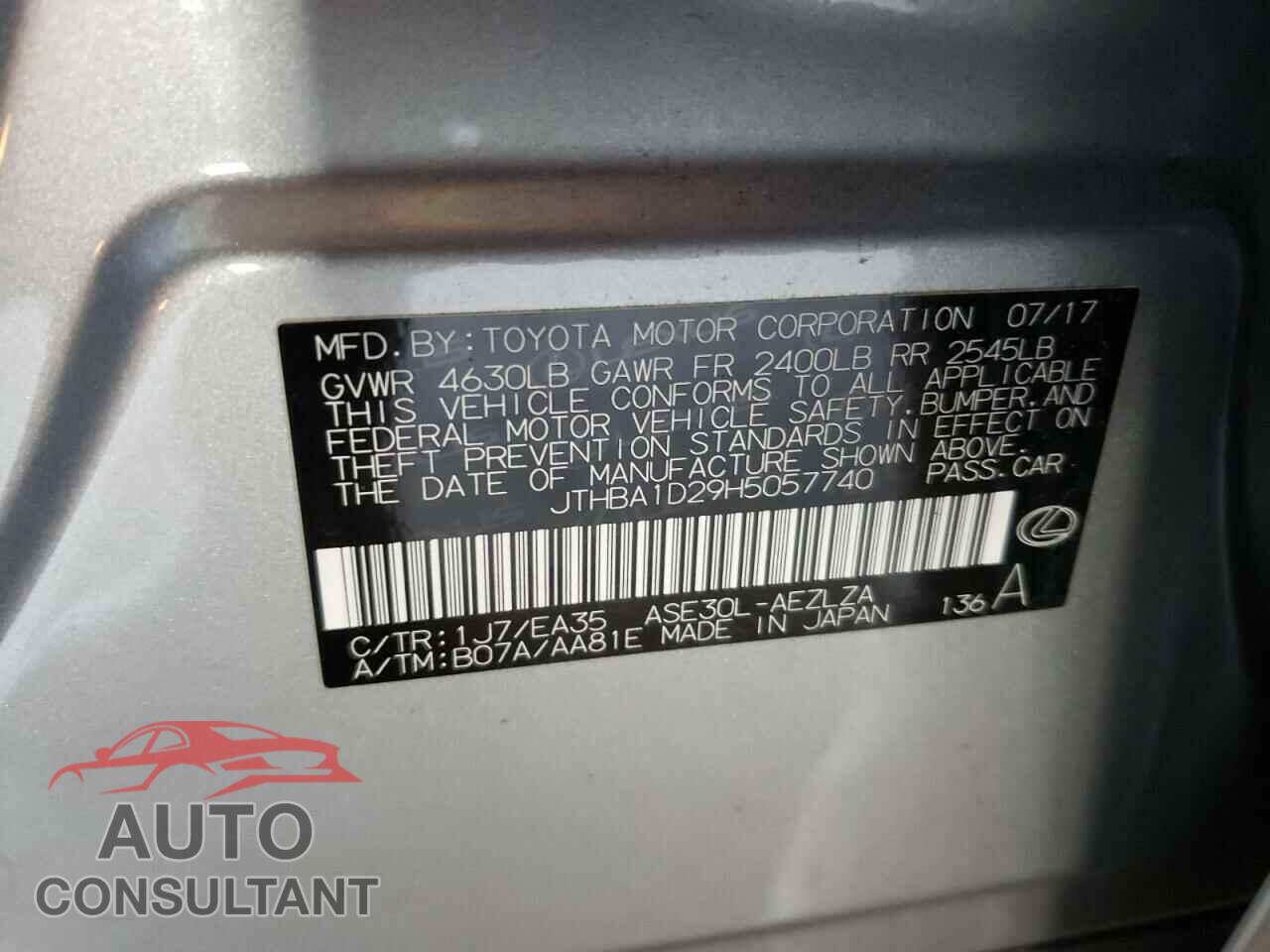 LEXUS IS 2017 - JTHBA1D29H5057740