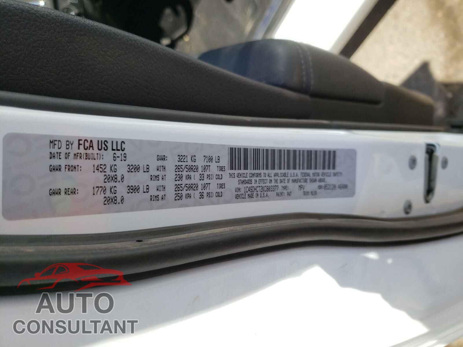 DODGE DURANGO 2019 - 1C4SDHCT2KC803377