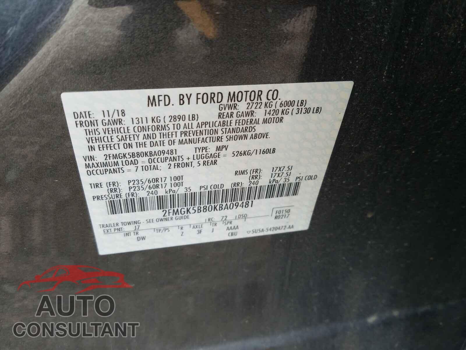 FORD FLEX 2019 - 2FMGK5B80KBA09481