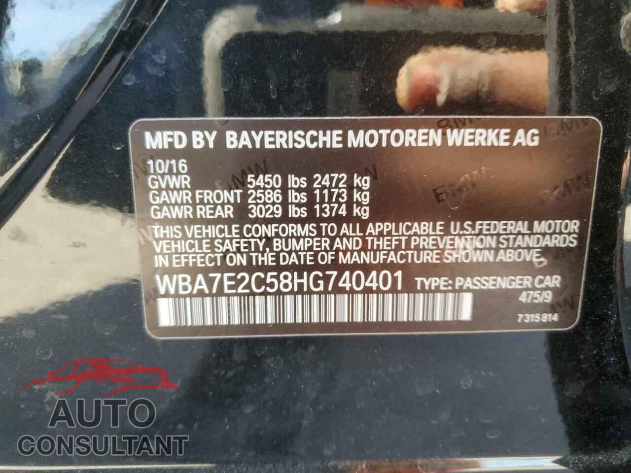 BMW 7 SERIES 2017 - WBA7E2C58HG740401