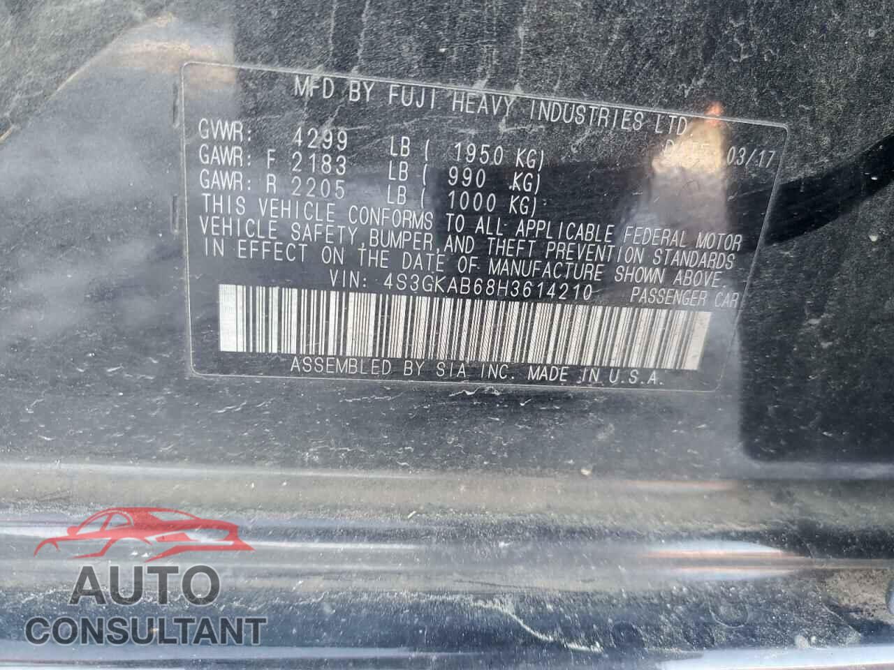 SUBARU IMPREZA 2017 - 4S3GKAB68H3614210