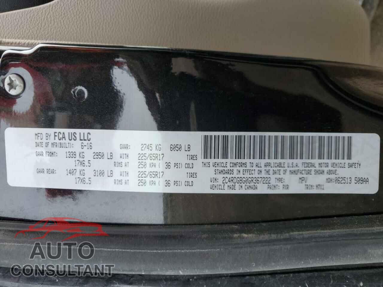 DODGE CARAVAN 2016 - 2C4RDGBG0GR367222
