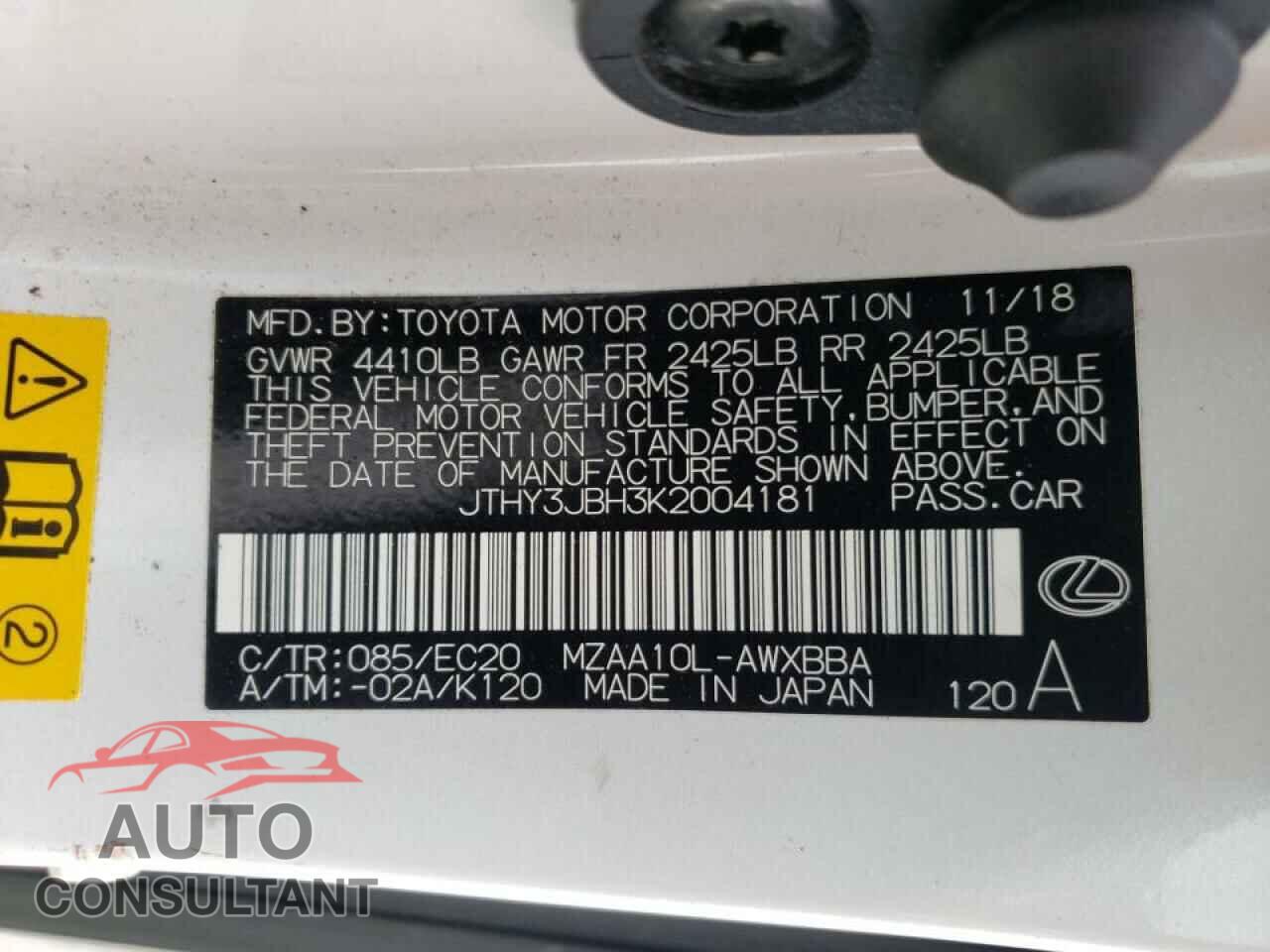 LEXUS UX 200 2019 - JTHY3JBH3K2004181