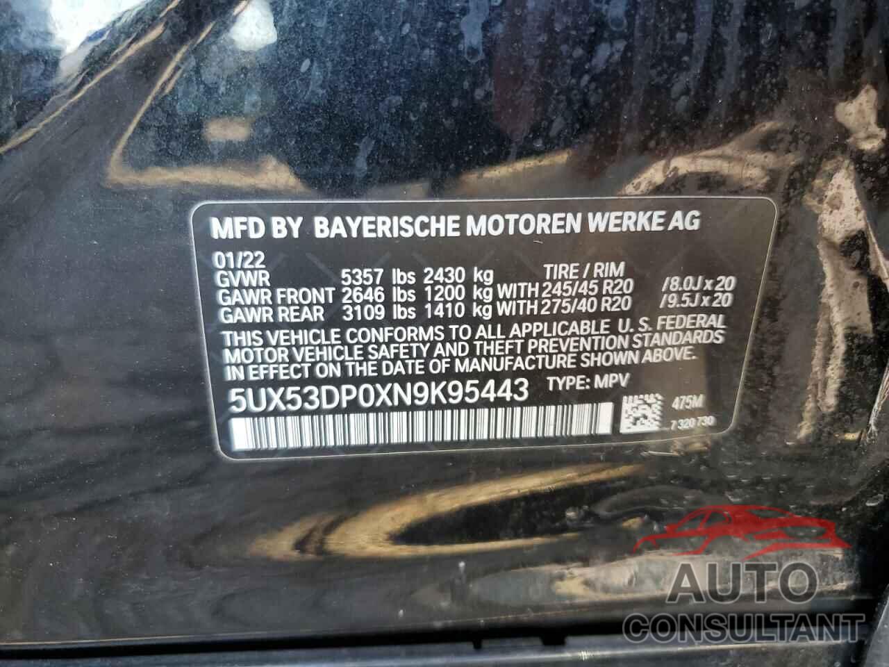 BMW X3 2022 - 5UX53DP0XN9K95443