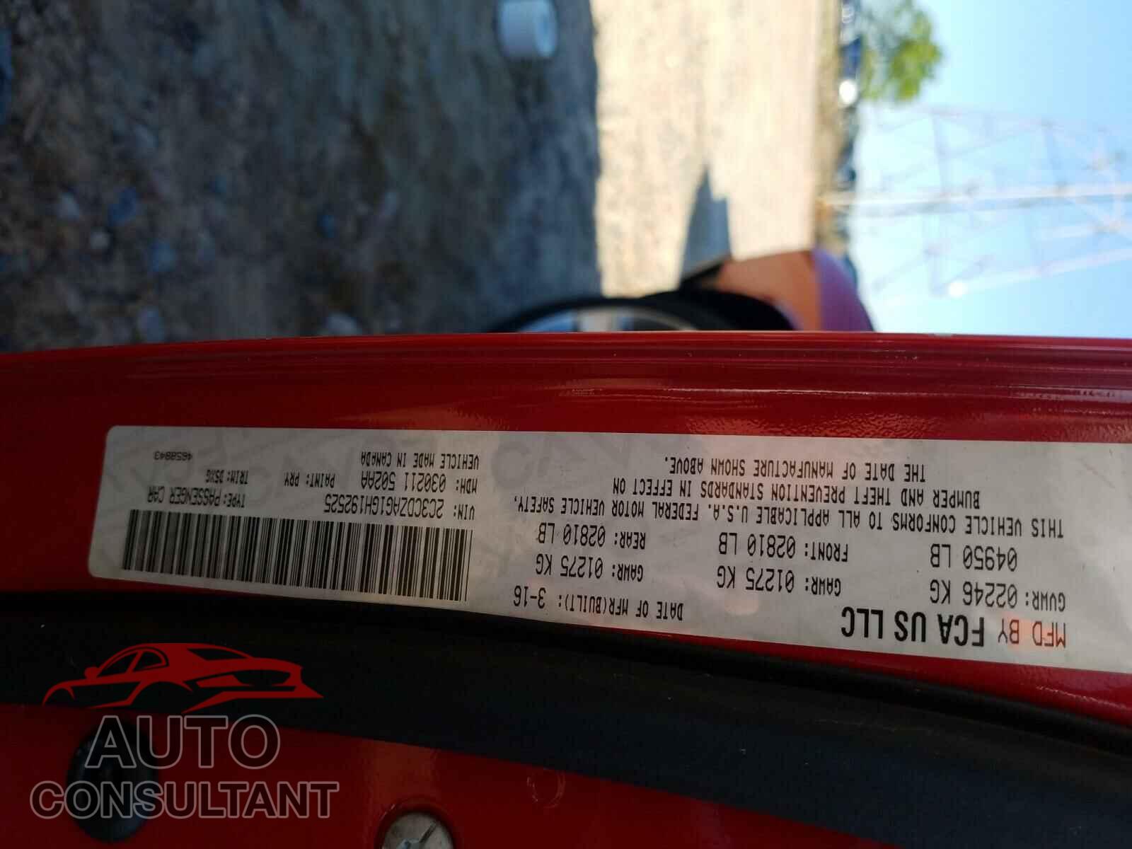 DODGE CHALLENGER 2016 - 2C3CDZAG1GH192525