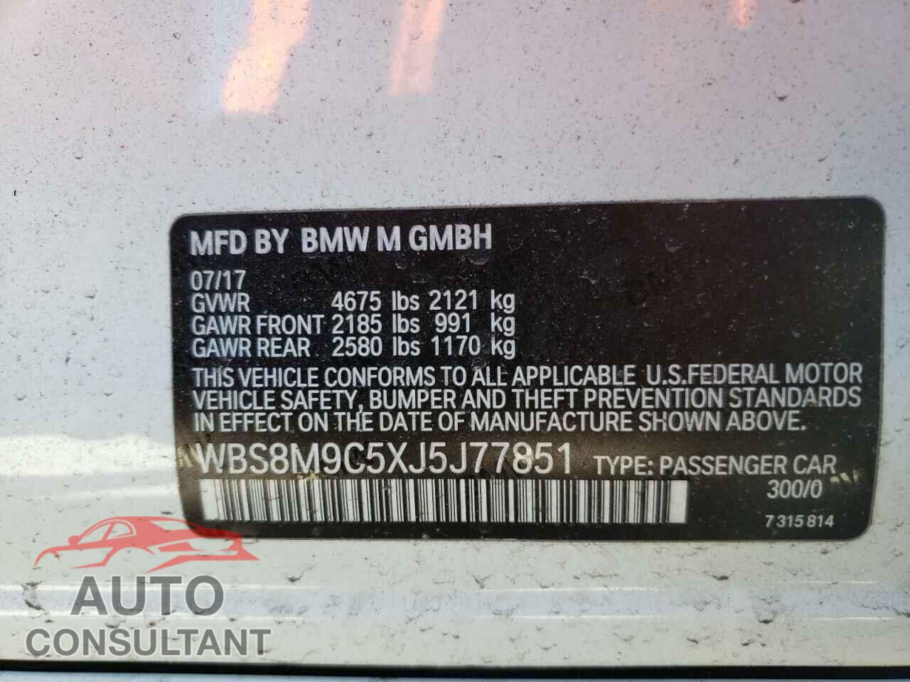 BMW M3 2018 - WBS8M9C5XJ5J77851
