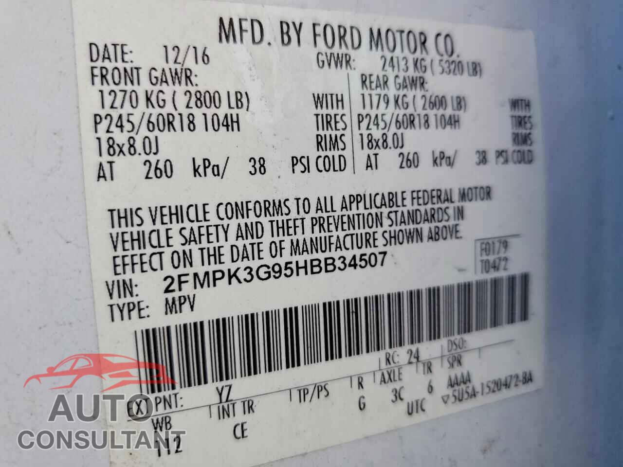 FORD EDGE 2017 - 2FMPK3G95HBB34507