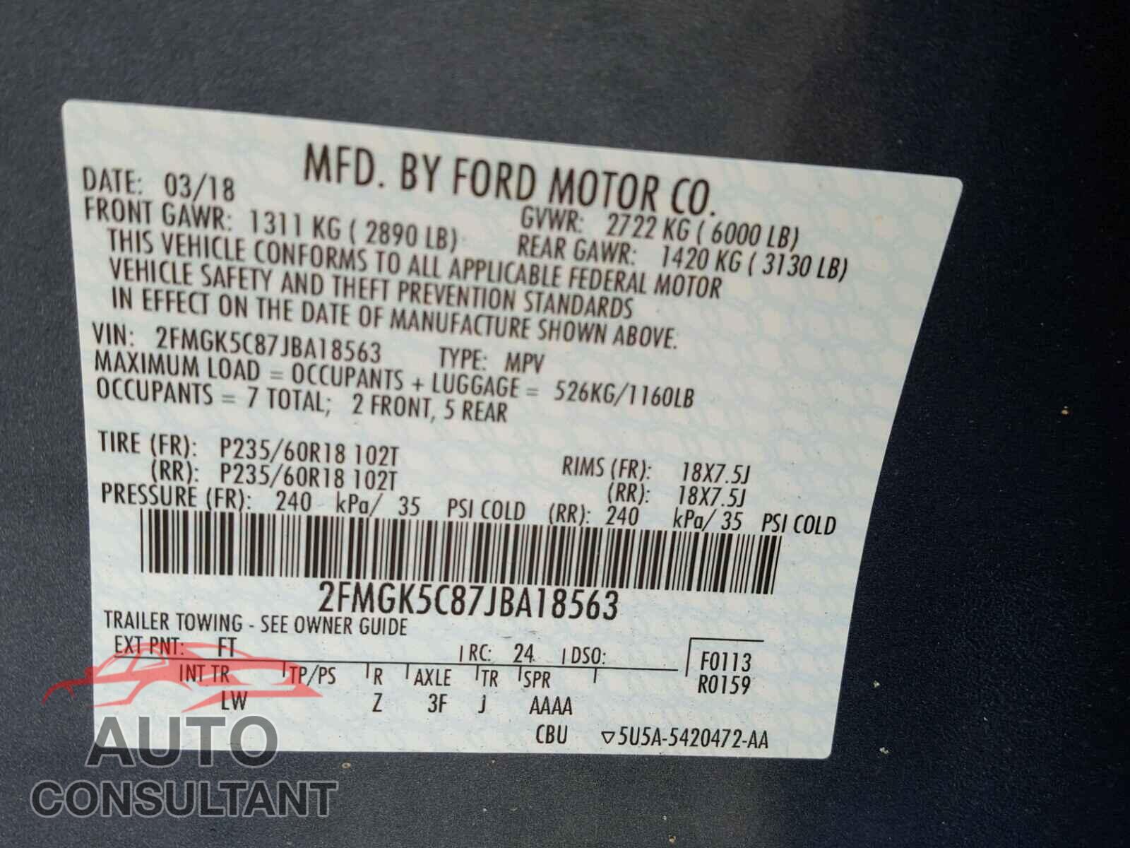 FORD FLEX SEL 2018 - 2FMGK5C87JBA18563