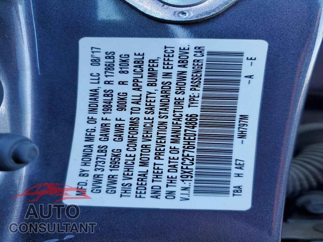 HONDA CIVIC 2017 - 19XFC2F76HE074866