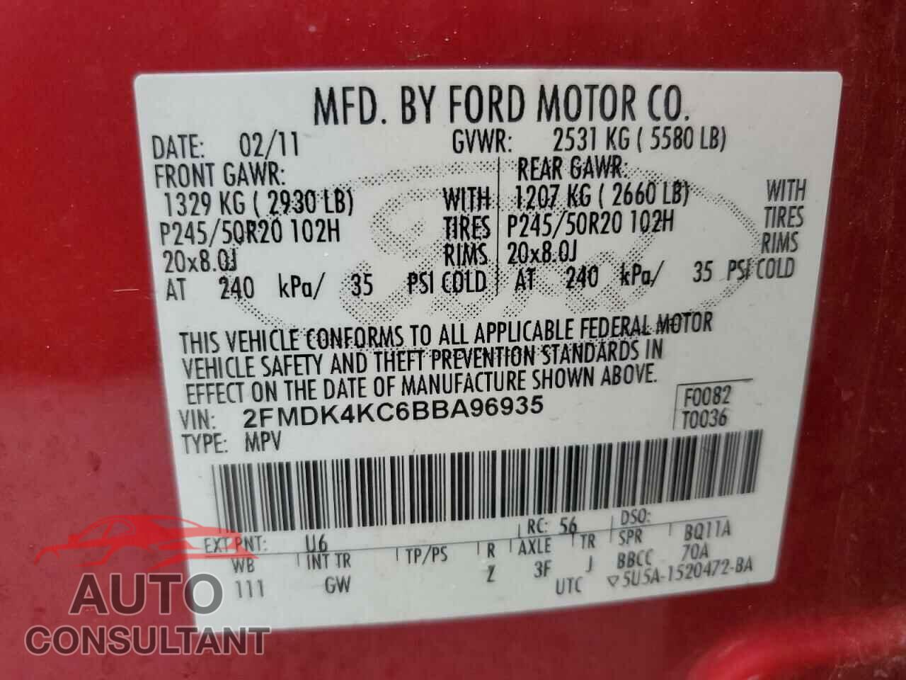 FORD EDGE 2011 - 2FMDK4KC6BBA96935