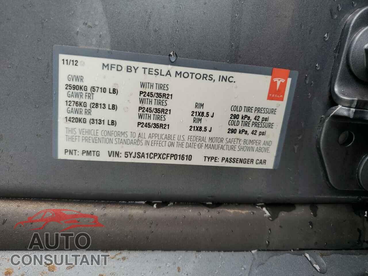 TESLA MODEL S 2012 - 5YJSA1CPXCFP01610