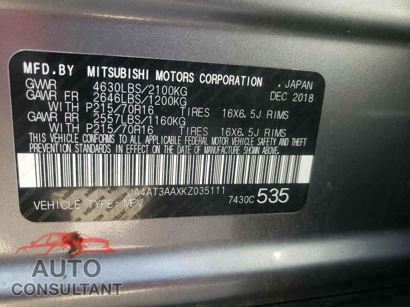 MITSUBISHI ECLIPSE 2019 - JA4AT3AAXKZ035111