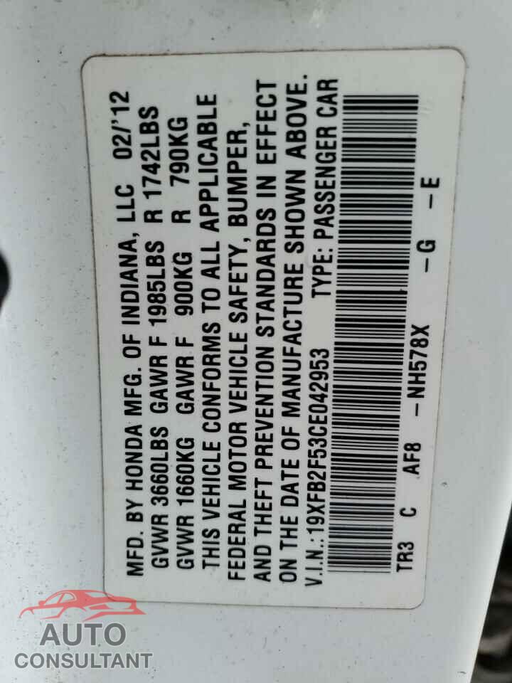 HONDA CIVIC 2012 - 19XFB2F53CE042953