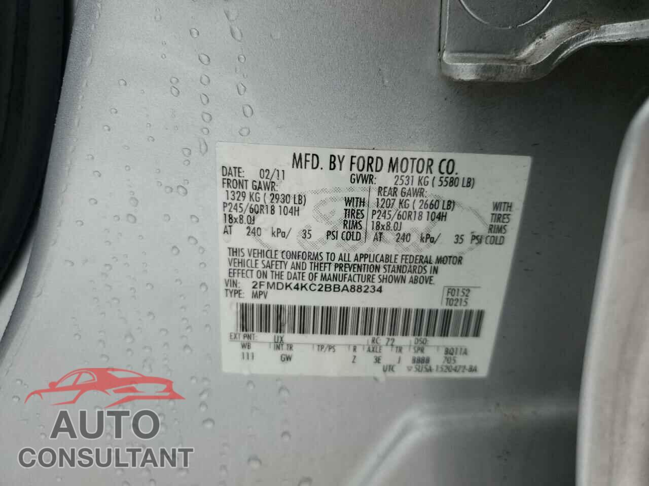 FORD EDGE 2011 - 2FMDK4KC2BBA88234