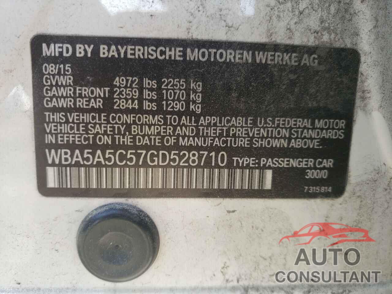 BMW 5 SERIES 2016 - WBA5A5C57GD528710