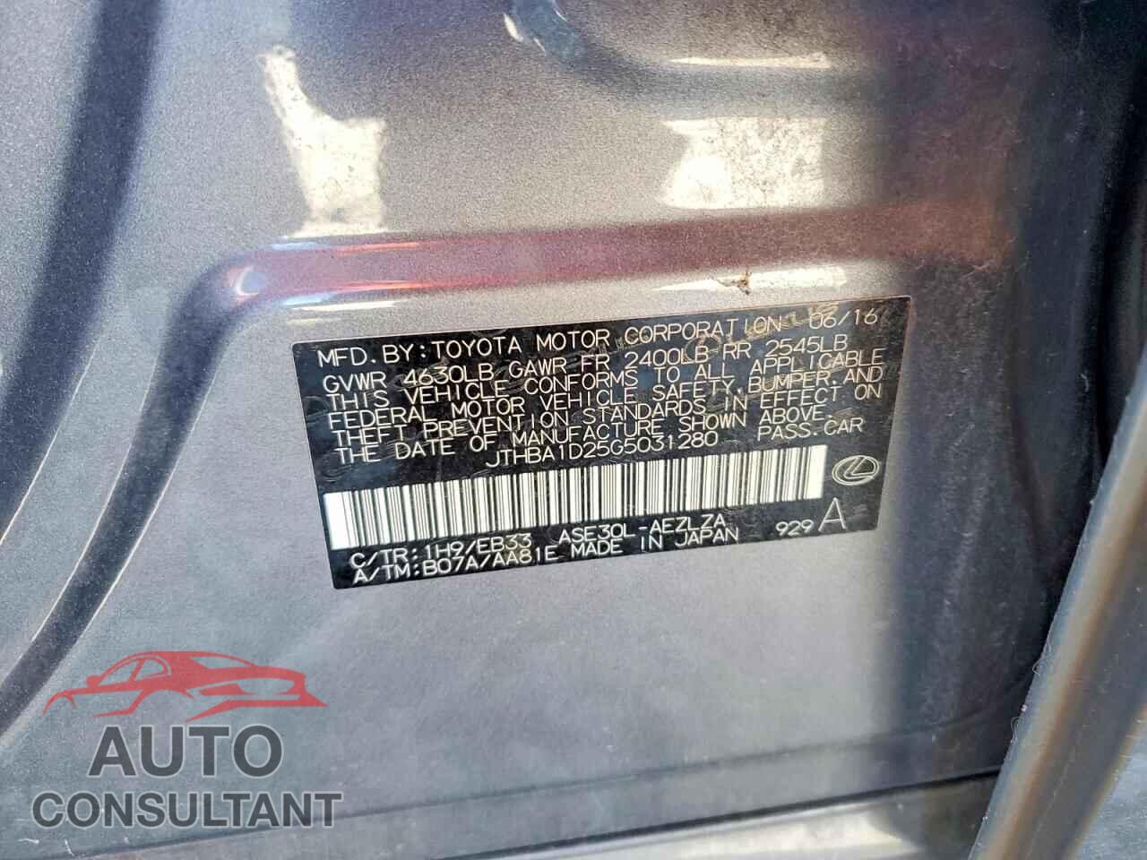 LEXUS IS 2016 - JTHBA1D25G5031280