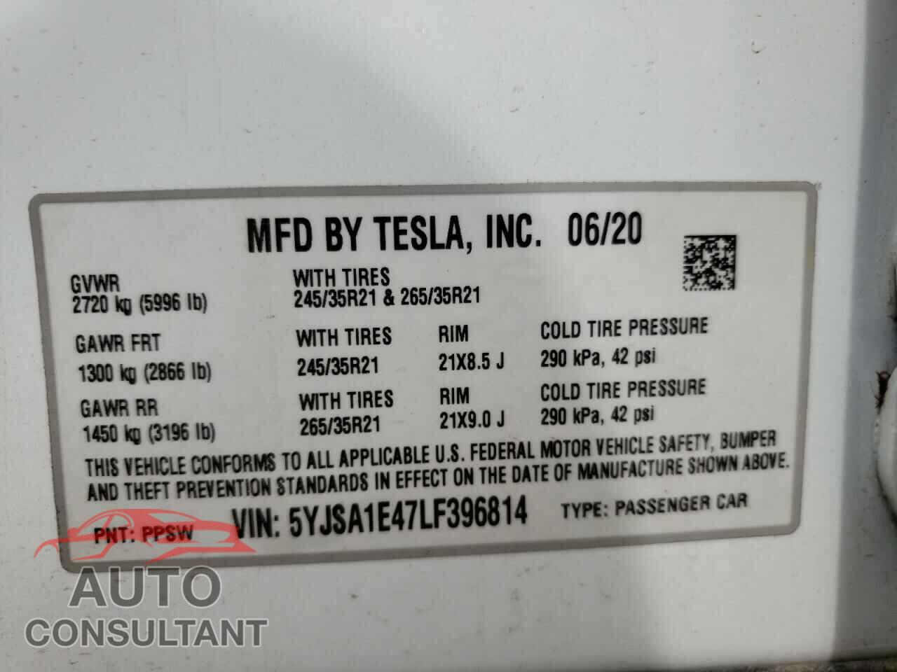 TESLA MODEL S 2020 - 5YJSA1E47LF396814