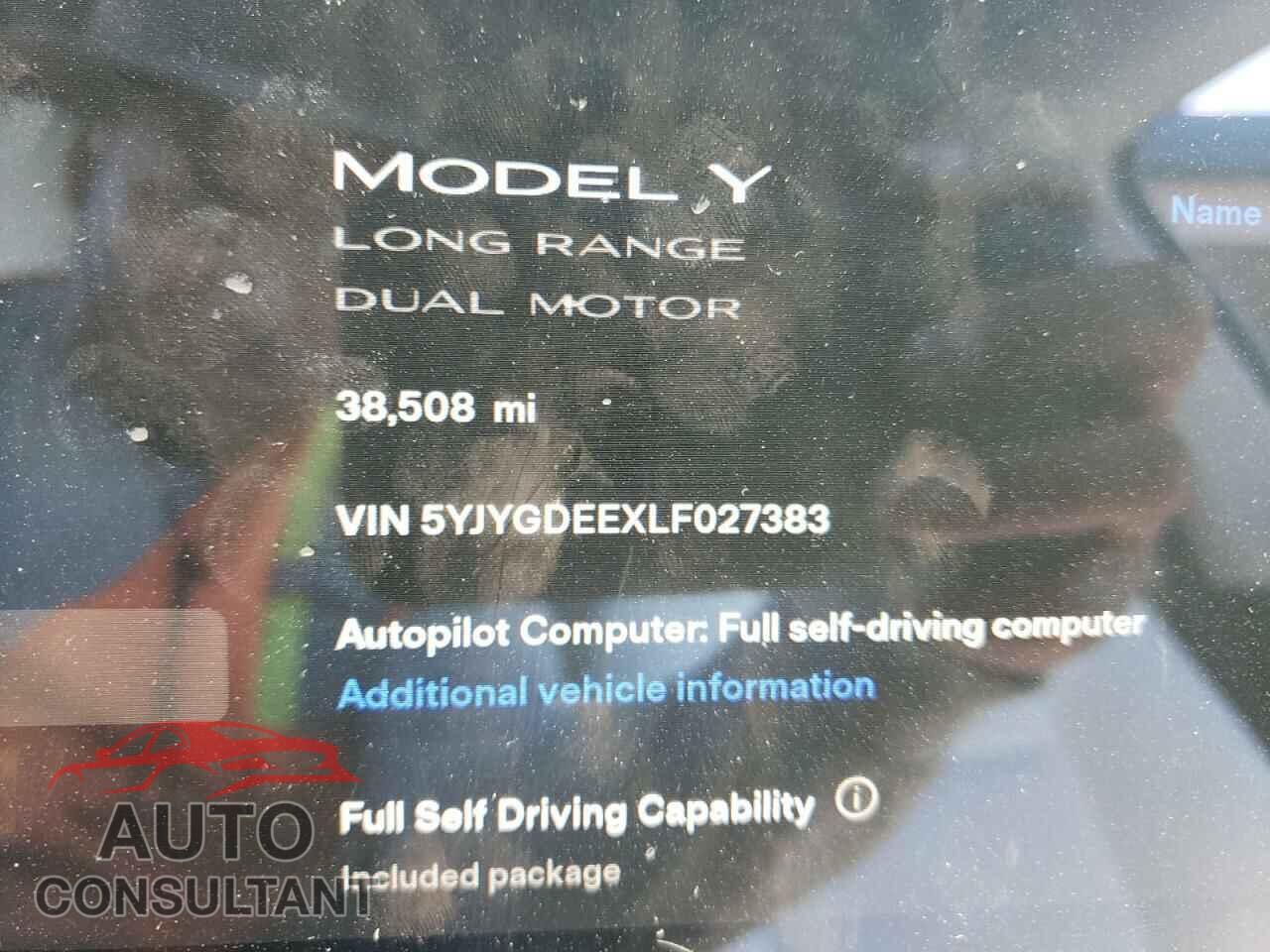 TESLA MODEL Y 2020 - 5YJYGDEEXLF027383