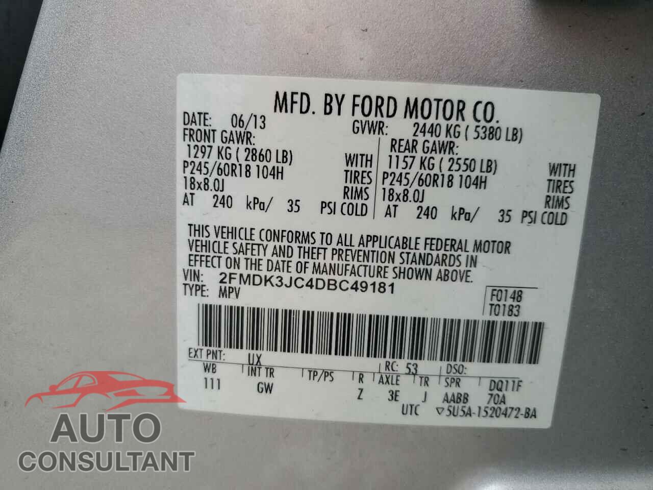 FORD EDGE 2013 - 2FMDK3JC4DBC49181
