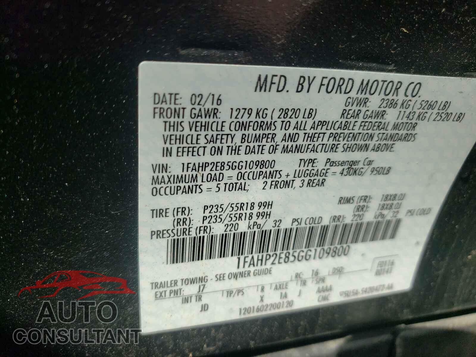 FORD TAURUS 2016 - 1FAHP2E85GG109800