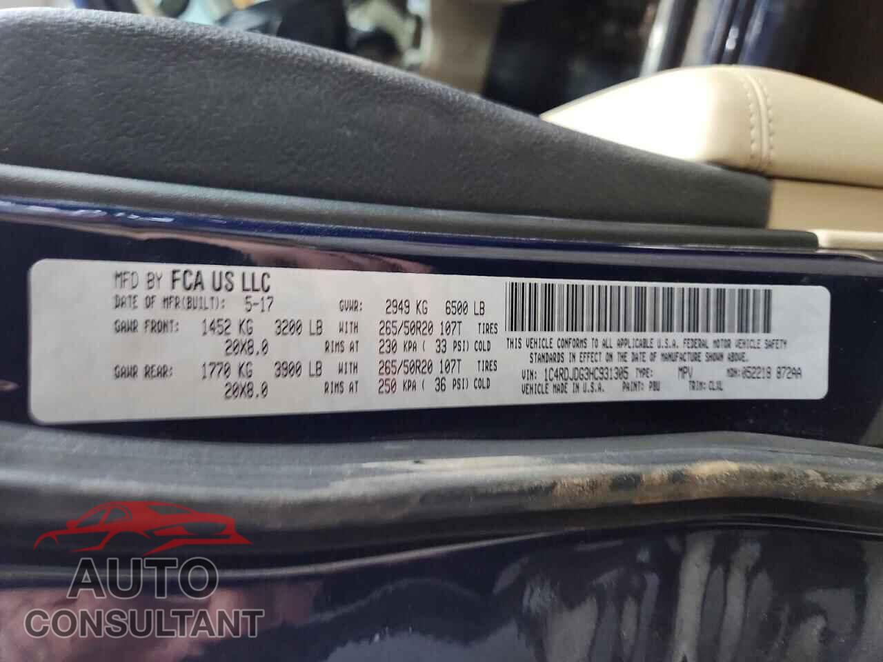 DODGE DURANGO 2017 - 1C4RDJDG3HC931305