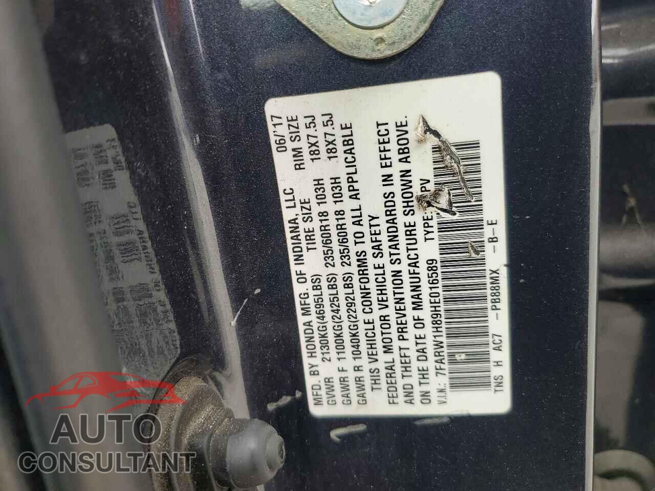 HONDA CRV 2017 - 7FARW1H89HE016589