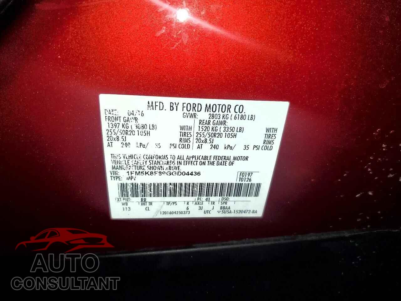 FORD EXPLORER 2016 - 1FM5K8F89GGD04436
