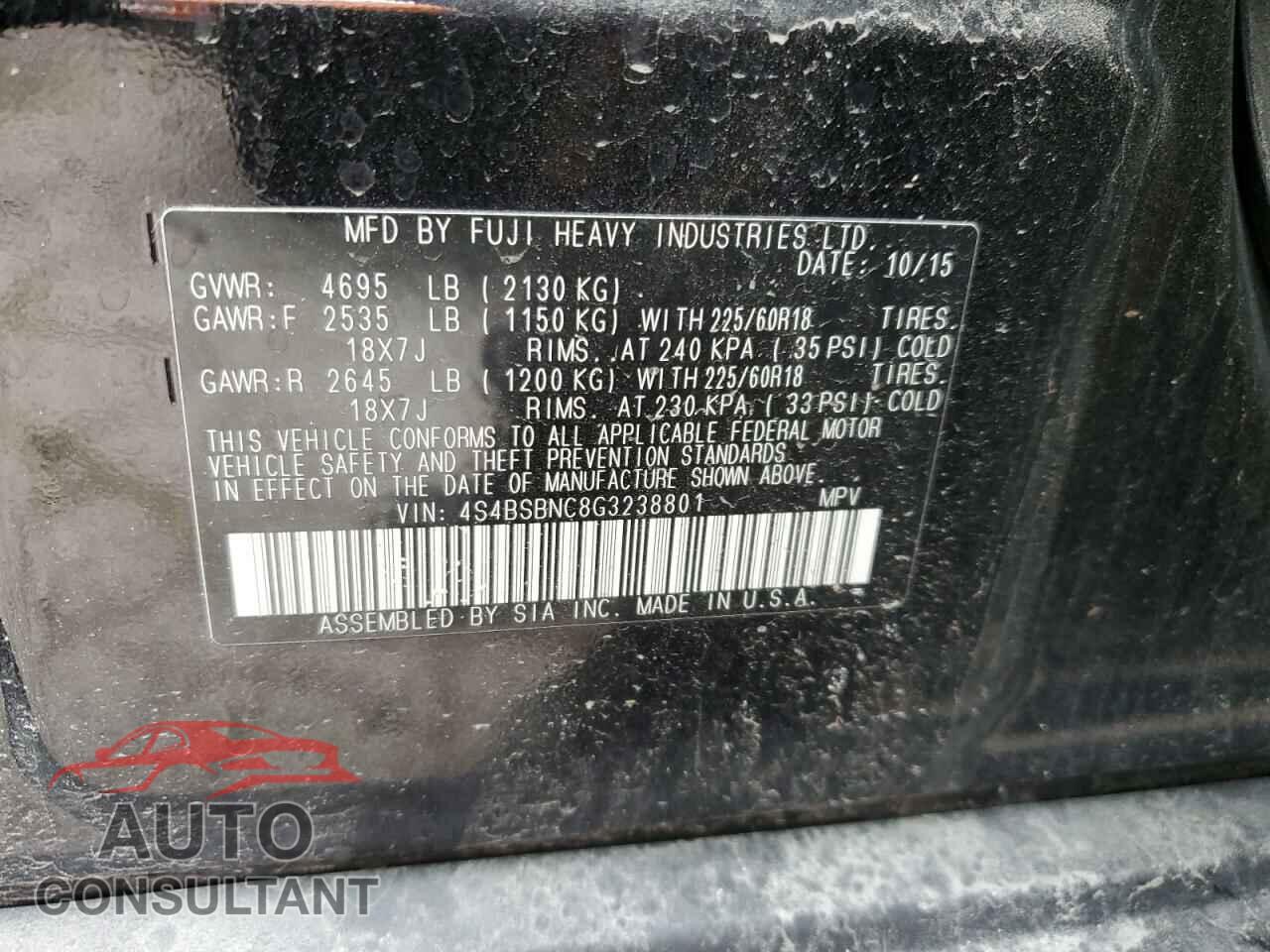 SUBARU OUTBACK 2016 - 4S4BSBNC8G3238801