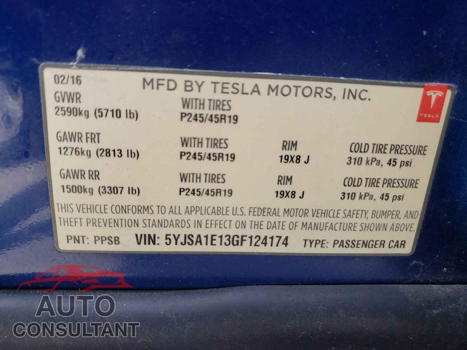 TESLA MODEL S 2016 - 5YJSA1E13GF124174