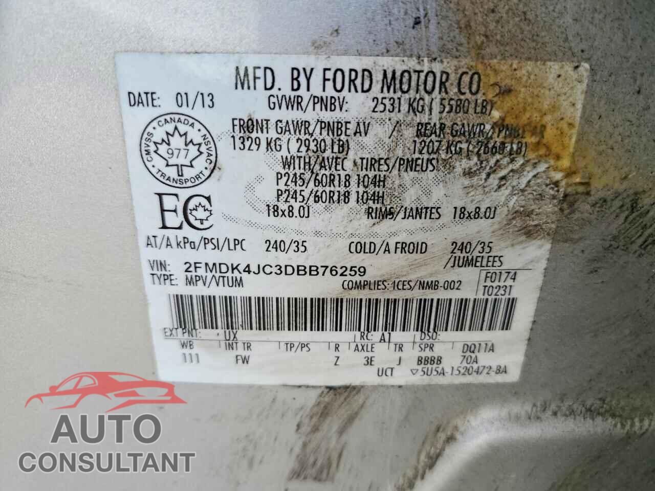 FORD EDGE 2013 - 2FMDK4JC3DBB76259