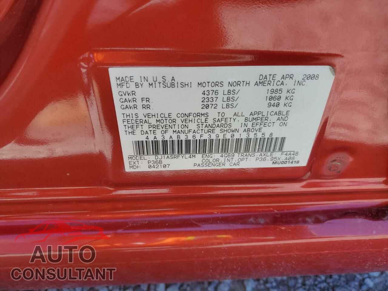 MITSUBISHI GALANT 2009 - 4A3AB36F39E013558