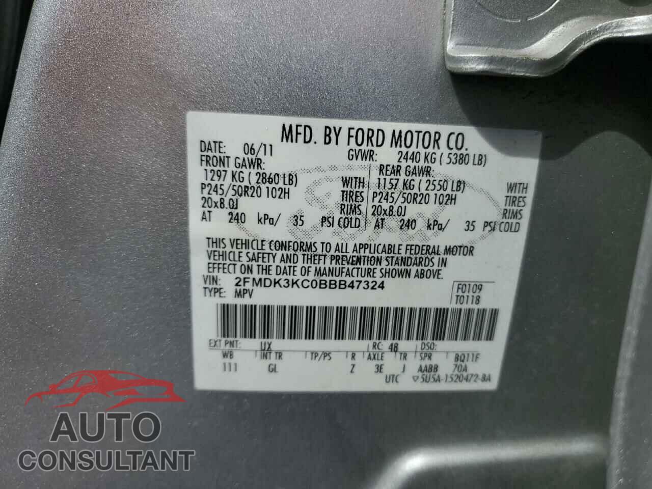 FORD EDGE 2011 - 2FMDK3KC0BBB47324